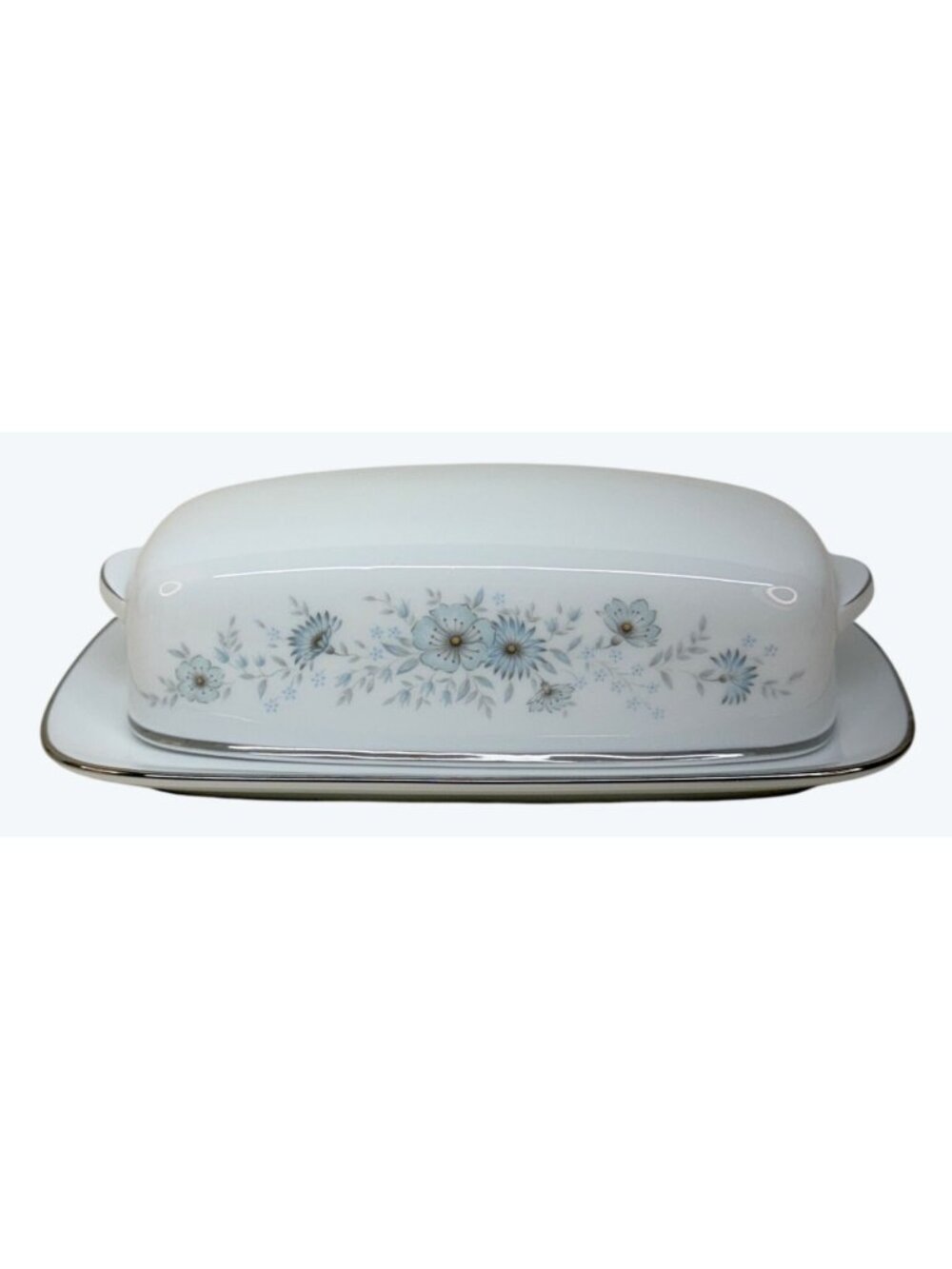 Noritake China Inverness Blue Floral 6716 Covered Butter Dish Japan